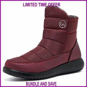 Women's Waterproof Winter Snow Boots Mid Calf Fur Lined Slip On Anti-Slip